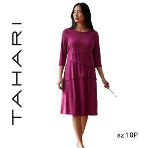 Tahari Lightweight Violet Purple Layered Tier Sheath Comfortable Versatile Dress